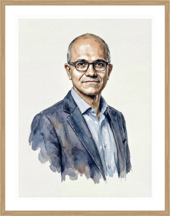 Main image Satya Nadella Watercolor Portrait – Framed "Empowerment & Innovation" Art Print