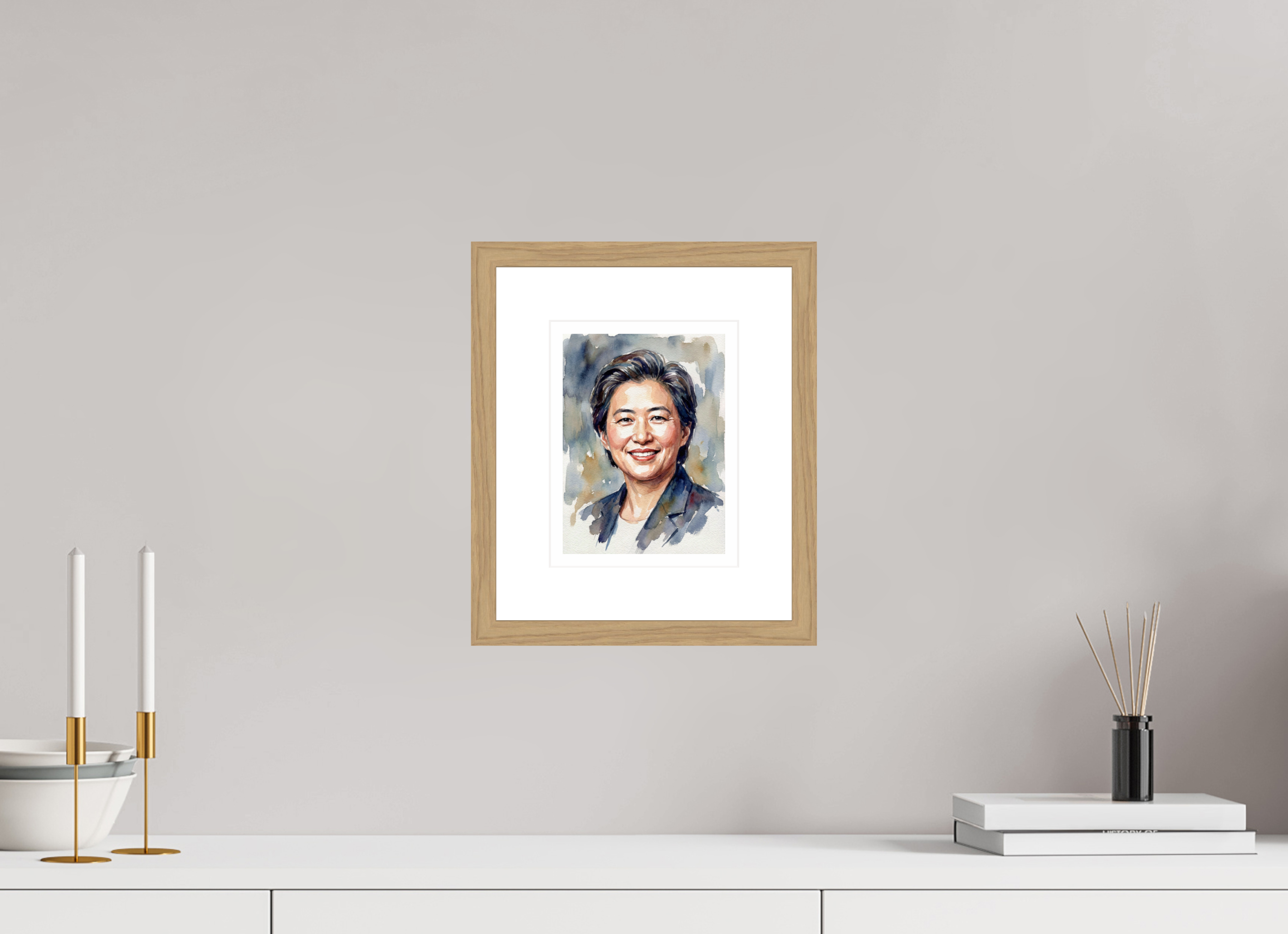 15 x 20 cm, Fine Art - Wood Frame Lisa Su Watercolor Portrait – Framed AMD Visionary Art Print