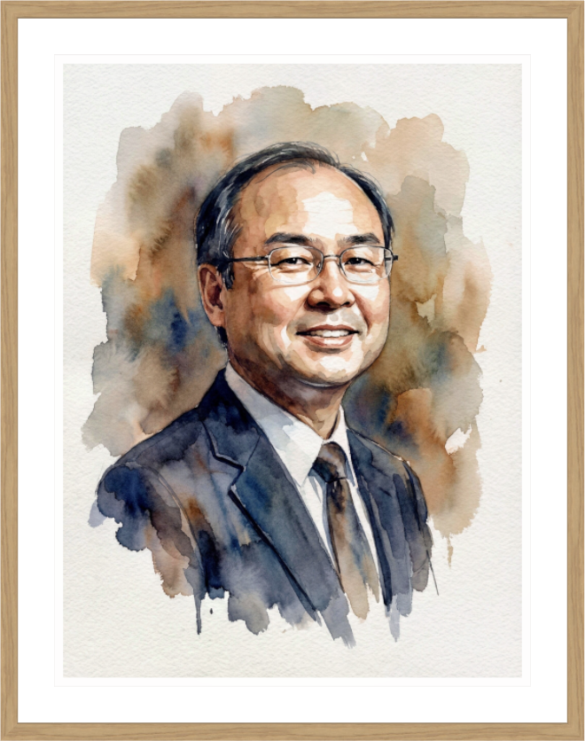 Main image Masayoshi Son Watercolor Portrait – Framed "Vanguard of AI" Art Print