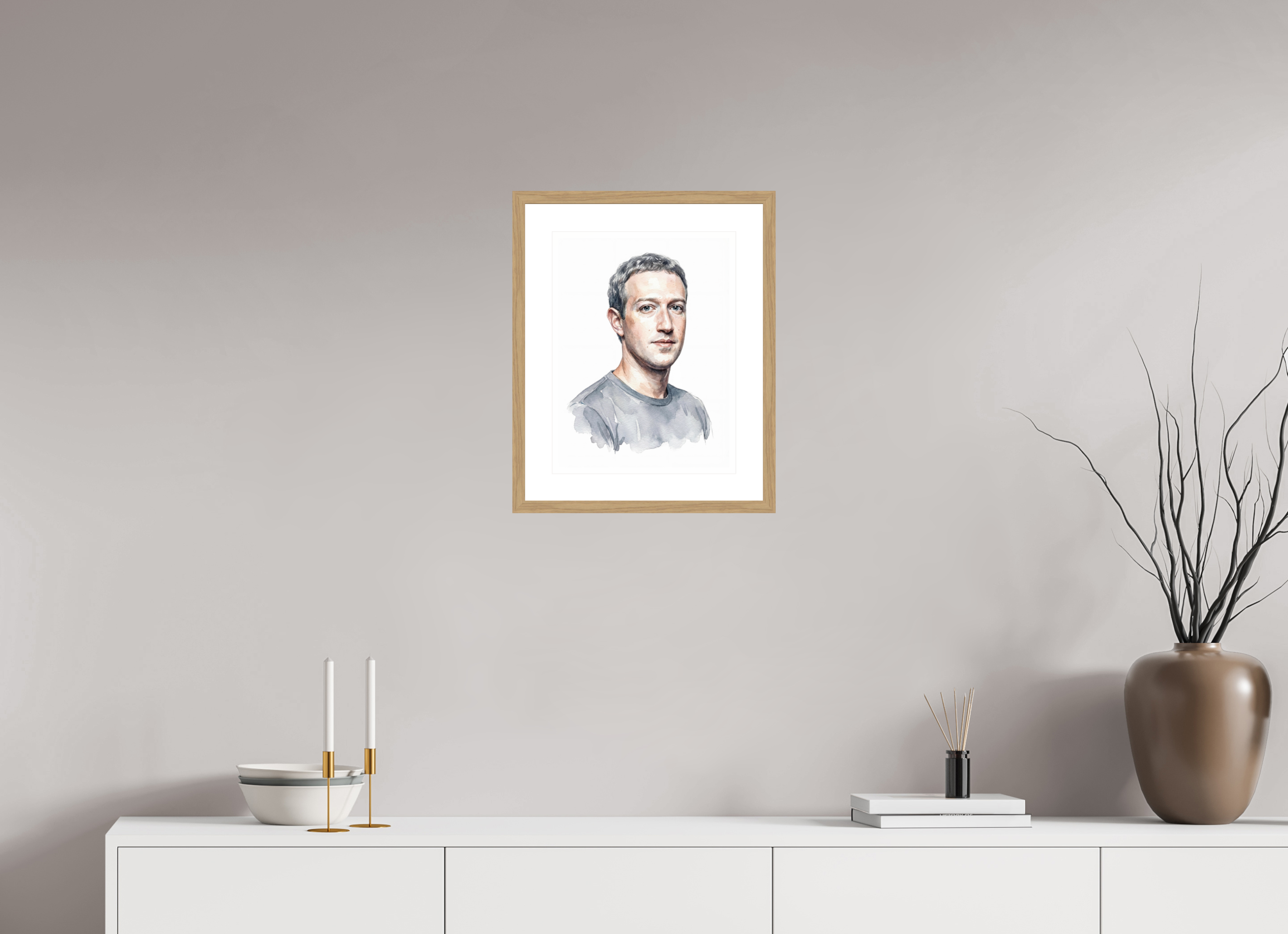 30 x 40 cm, Fine Art - Wood Frame Mark Zuckerberg Watercolor Portrait – Framed "Social Architect" Art Print
