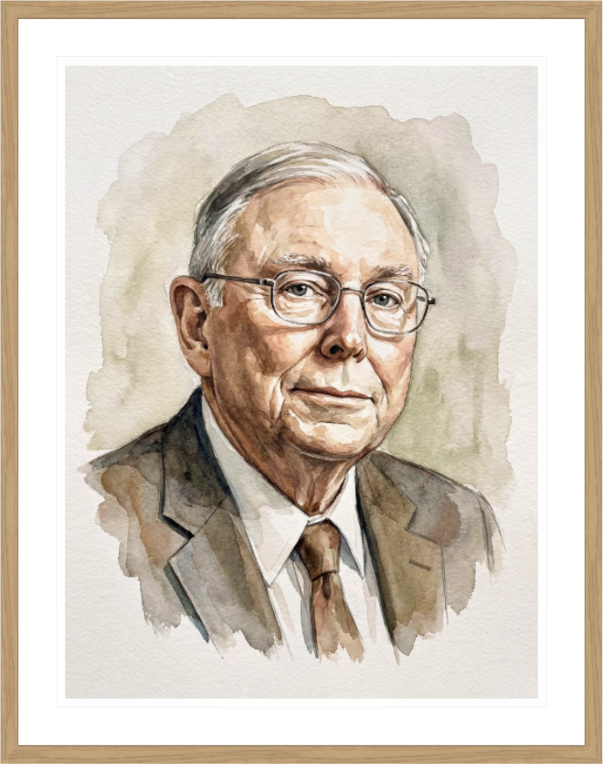 Main image Charlie Munger Watercolor Portrait – Framed "Architect of Berkshire" Art Print
