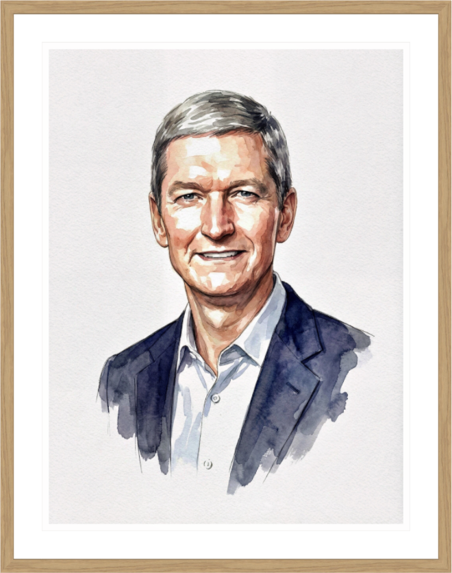 Main image Tim Cook Watercolor Portrait – Framed "Steward of Innovation" Art Print