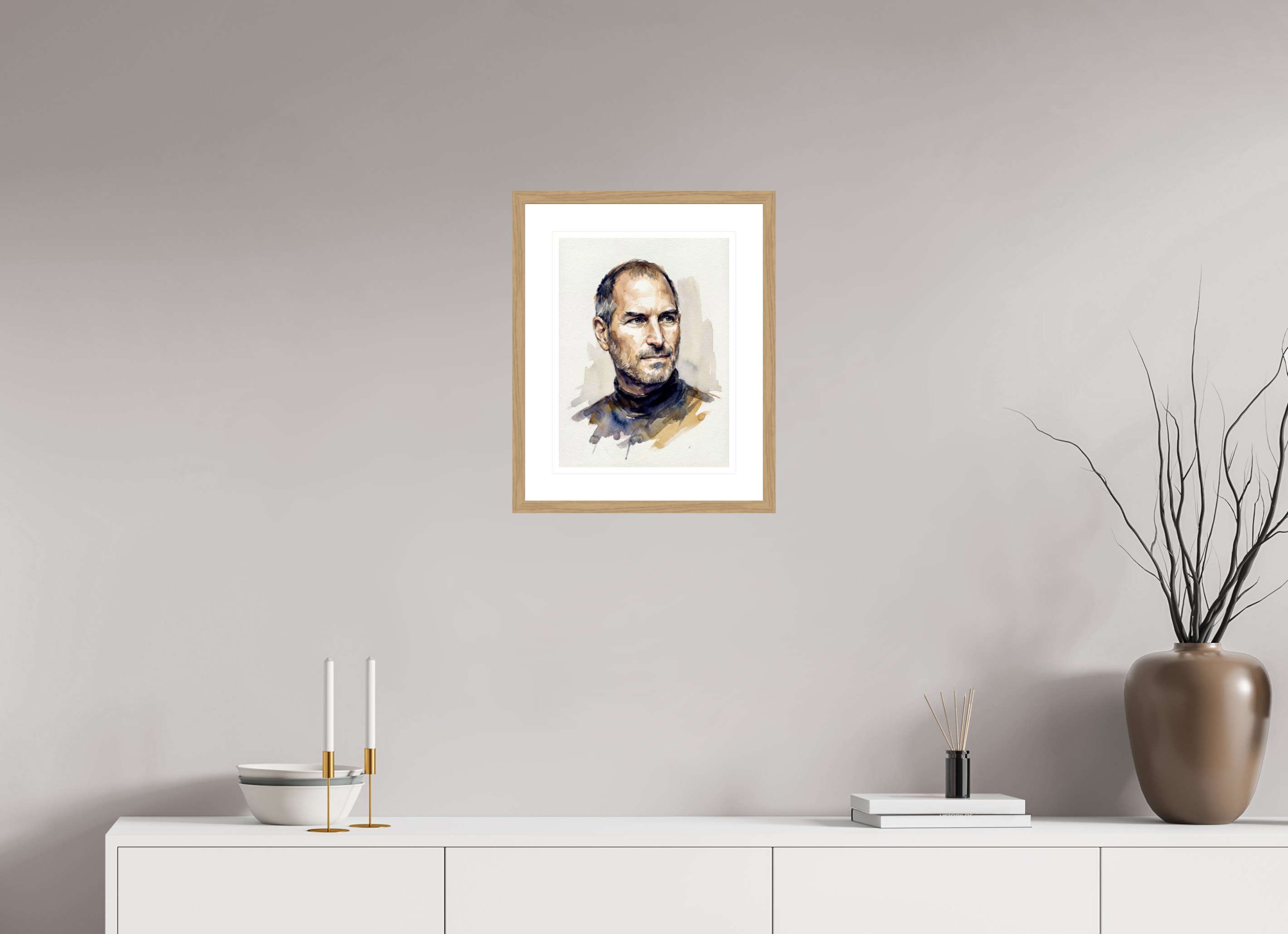 30 x 40 cm, Fine Art - Wood Frame Steve Jobs Watercolor Portrait – Framed "Innovator of the Digital Age" Art Print