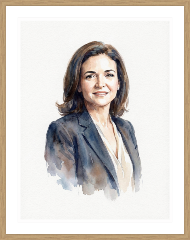 Main image Sheryl Sandberg Watercolor Portrait – Framed "Lean In" Visionary Art Print