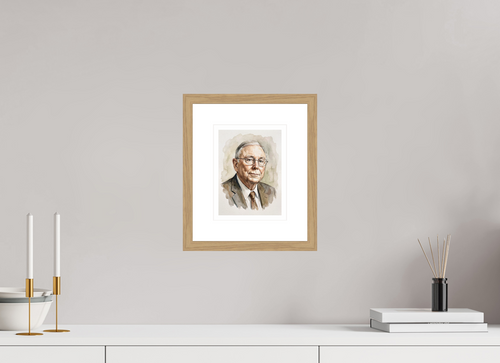 15 x 20 cm, Fine Art - Wood Frame Charlie Munger Watercolor Portrait – Framed "Architect of Berkshire" Art Print