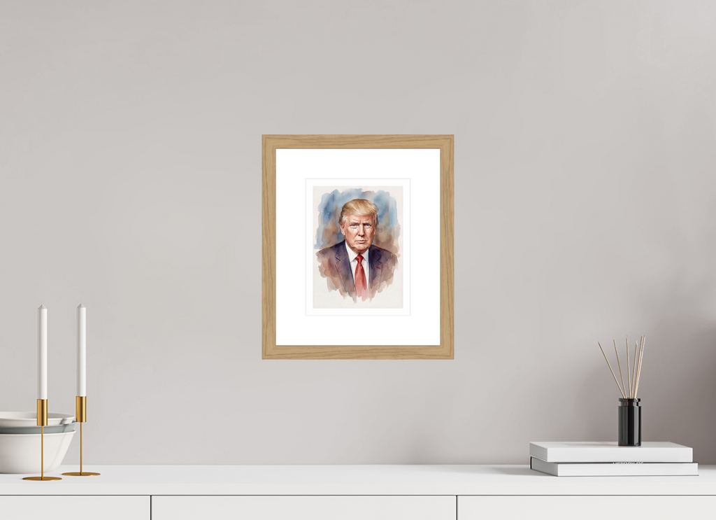 15 x 20 cm, Fine Art - Wood Frame Donald Trump Watercolor Portrait – Framed "Modern Leader" Art Print