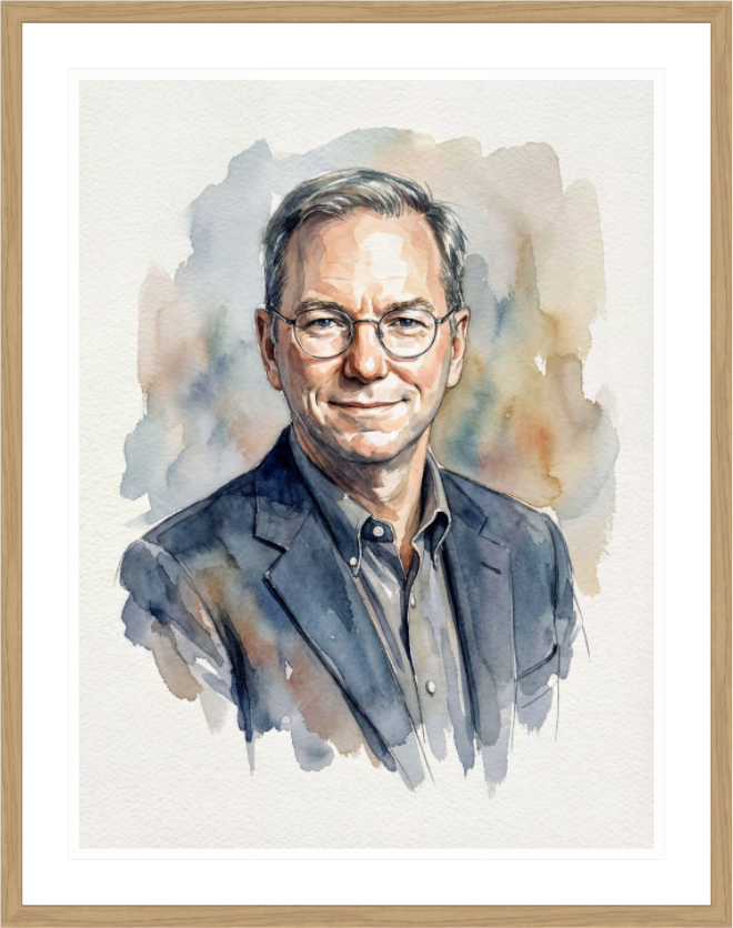 Main image Eric Schmidt Watercolor Portrait – Framed "Architect of Innovation" Art Print