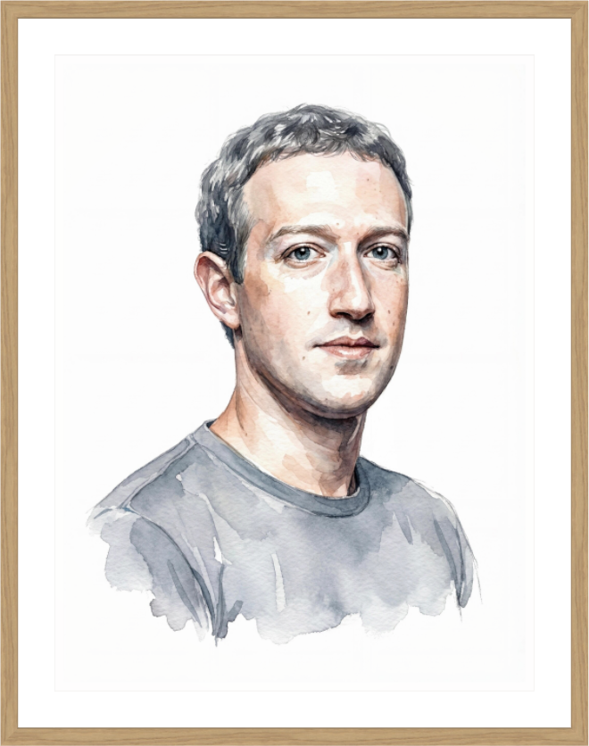 Main image Mark Zuckerberg Watercolor Portrait – Framed "Social Architect" Art Print