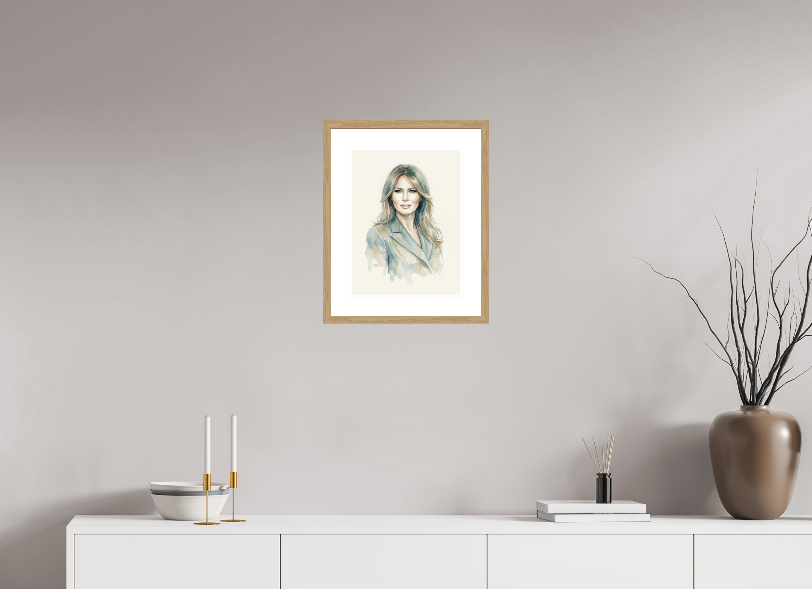 30 x 40 cm, Fine Art - Wood Frame Melania Trump Watercolor Portrait – Framed Elegant "Be Best" Art Print
