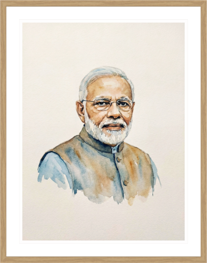 Main image Narendra Modi Watercolor Portrait – Framed Global Leader Art Print