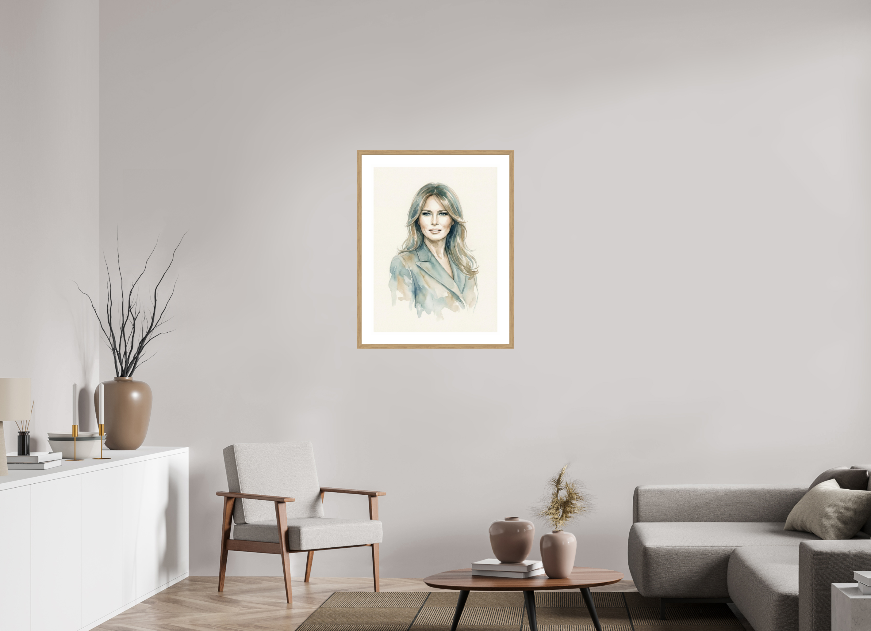 60 x 80 cm, Fine Art - Wood Frame Melania Trump Watercolor Portrait – Framed Elegant "Be Best" Art Print