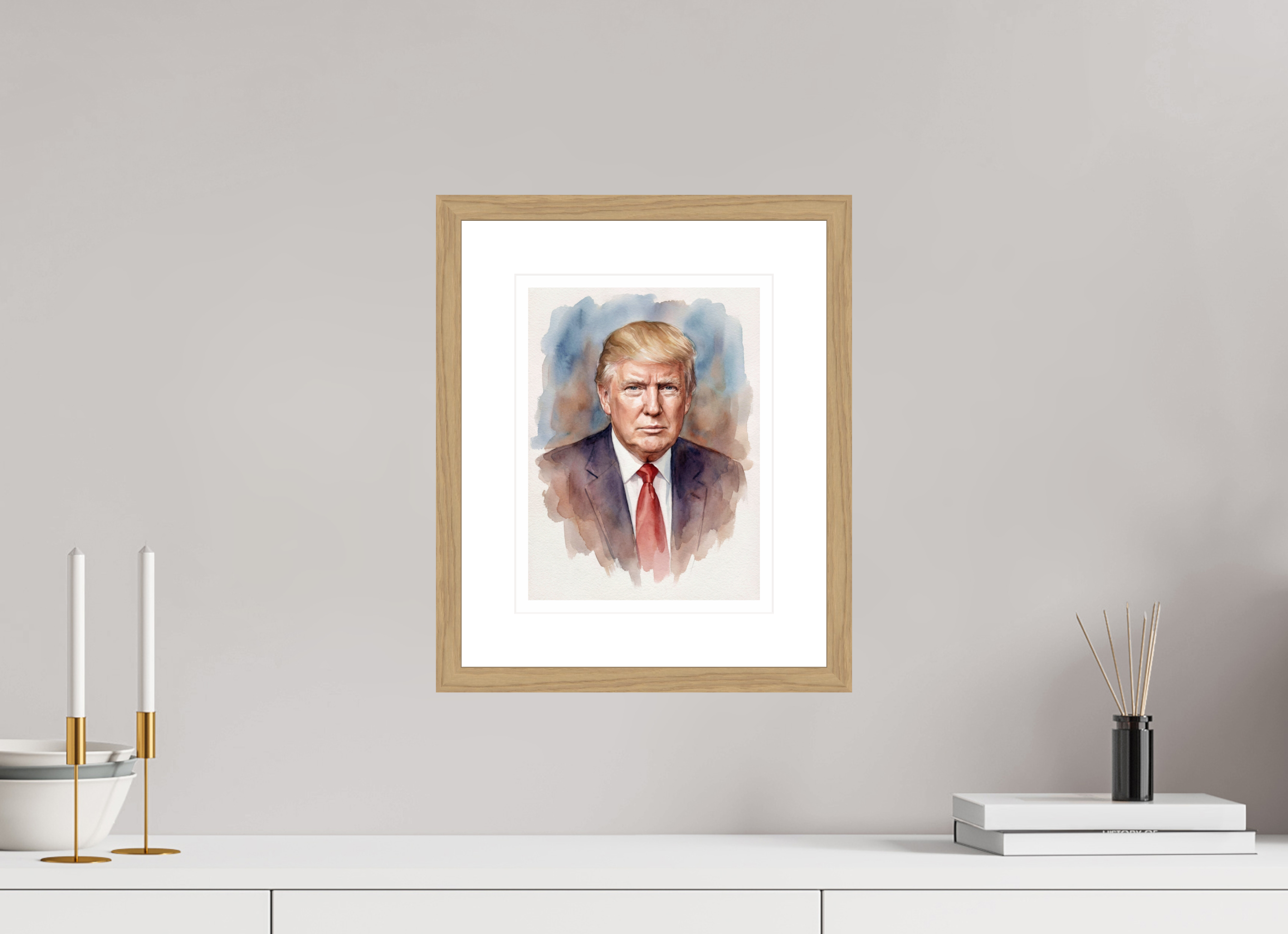 21 x 28 cm, Fine Art - Wood Frame Donald Trump Watercolor Portrait – Framed "Modern Leader" Art Print