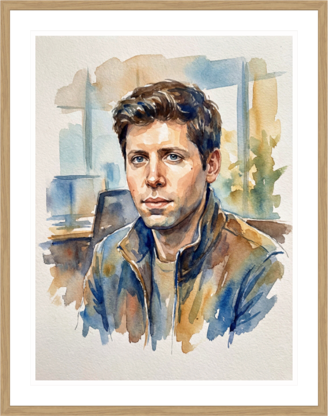 Main image Sam Altman Watercolor Portrait – Framed AI Visionary Art Print