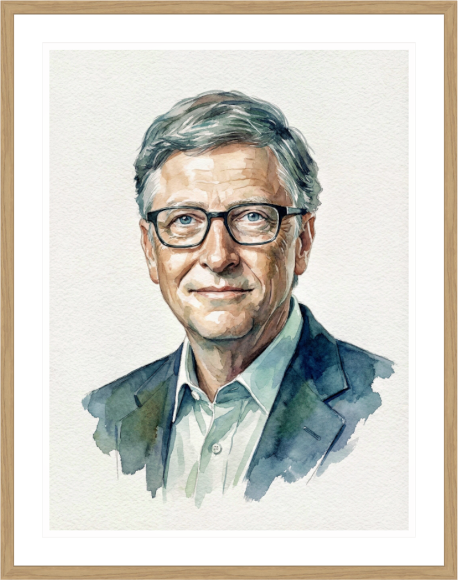 Main image Bill Gates Watercolor Portrait – Framed Tech Pioneer Art Print