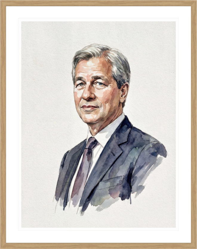 Main image Jamie Dimon Watercolor Portrait – Framed "King of Wall Street" Art Print