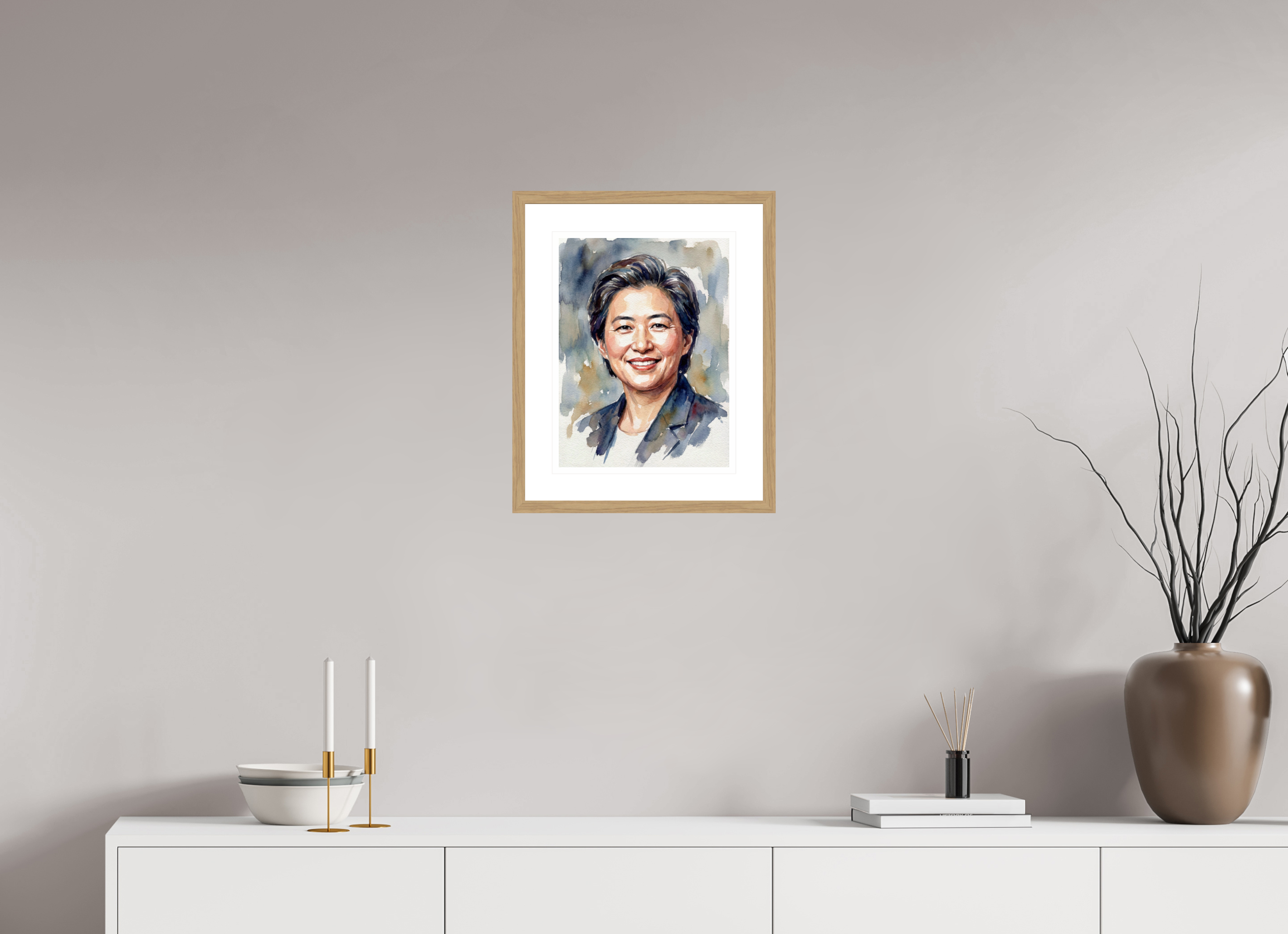 30 x 40 cm, Fine Art - Wood Frame Lisa Su Watercolor Portrait – Framed AMD Visionary Art Print