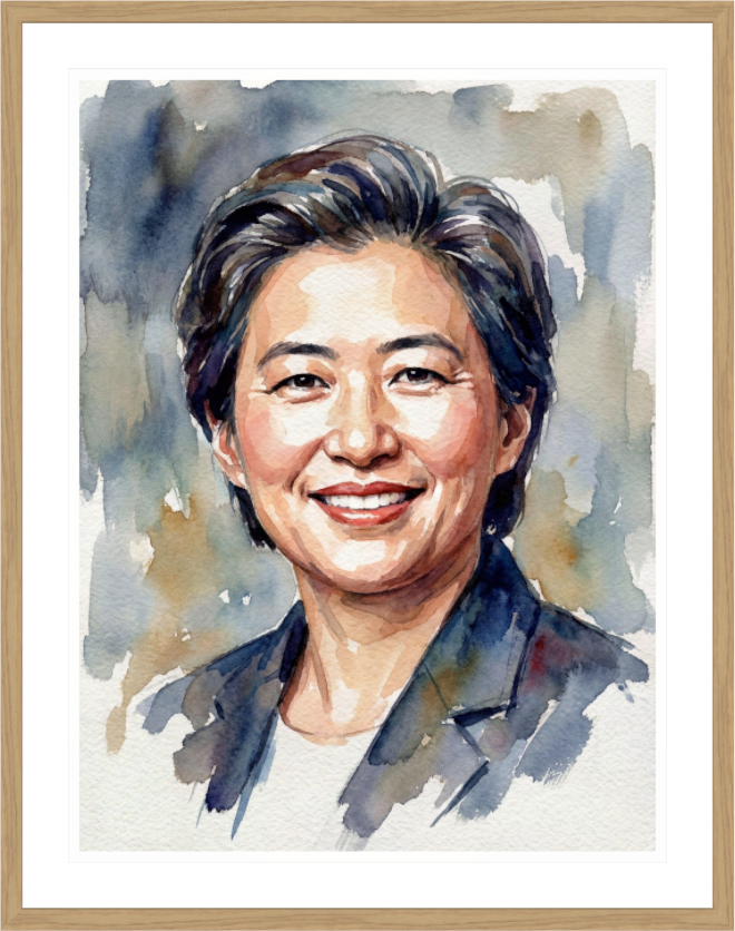 Main image Lisa Su Watercolor Portrait – Framed AMD Visionary Art Print