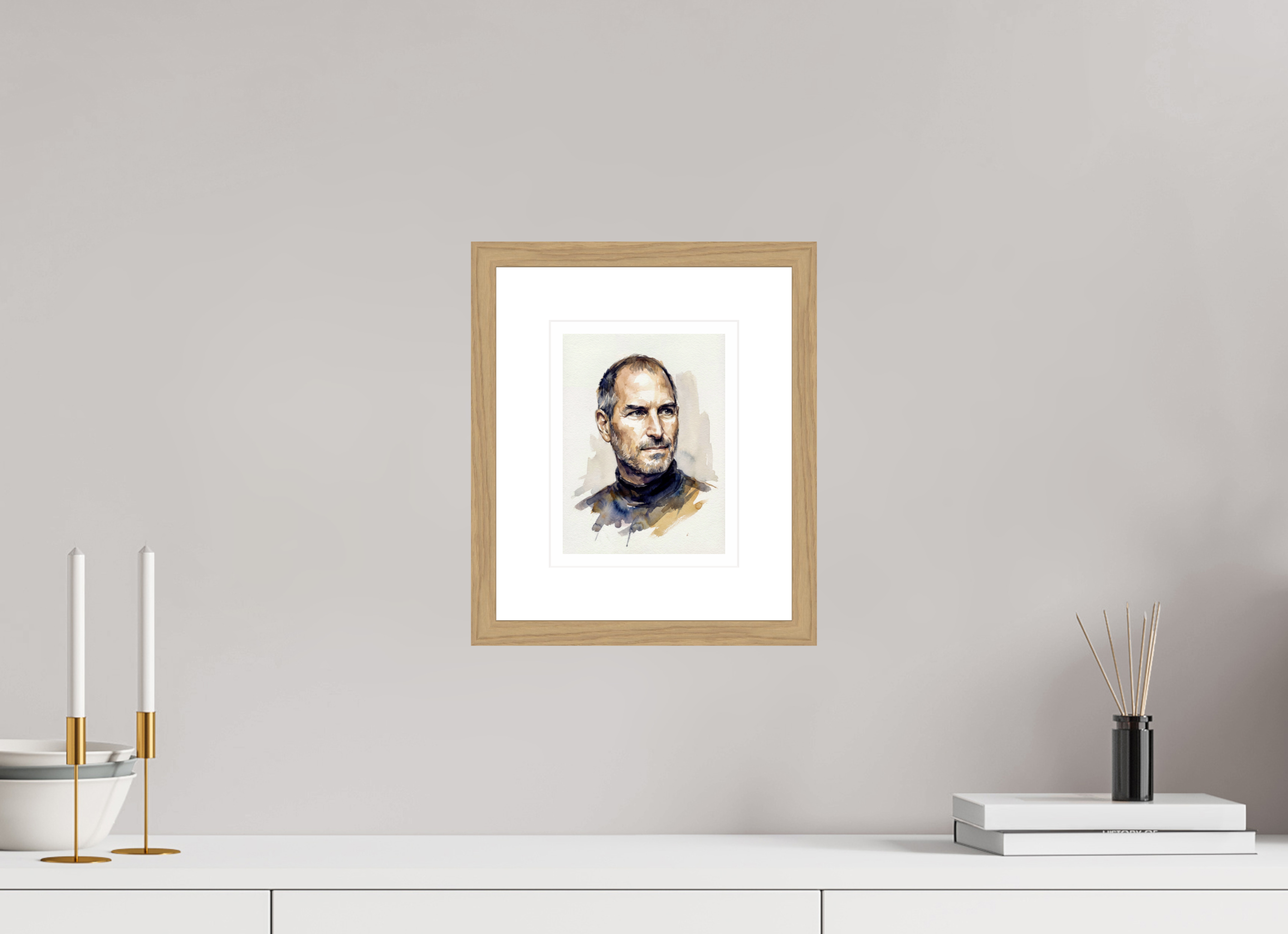 15 x 20 cm, Fine Art - Wood Frame Steve Jobs Watercolor Portrait – Framed "Innovator of the Digital Age" Art Print