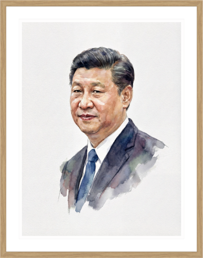 Main image Xi Jinping Watercolor Portrait – Framed "Core Leader" Art Print