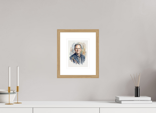 15 x 20 cm, Fine Art - Wood Frame Eric Schmidt Watercolor Portrait – Framed "Architect of Innovation" Art Print