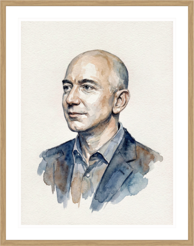 Main image Jeff Bezos Watercolor Portrait – Framed "Day 1" Visionary Art Print