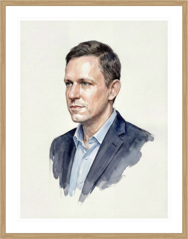Main image Peter Thiel Watercolor Portrait – Framed "Contrarian Visionary" Art Print