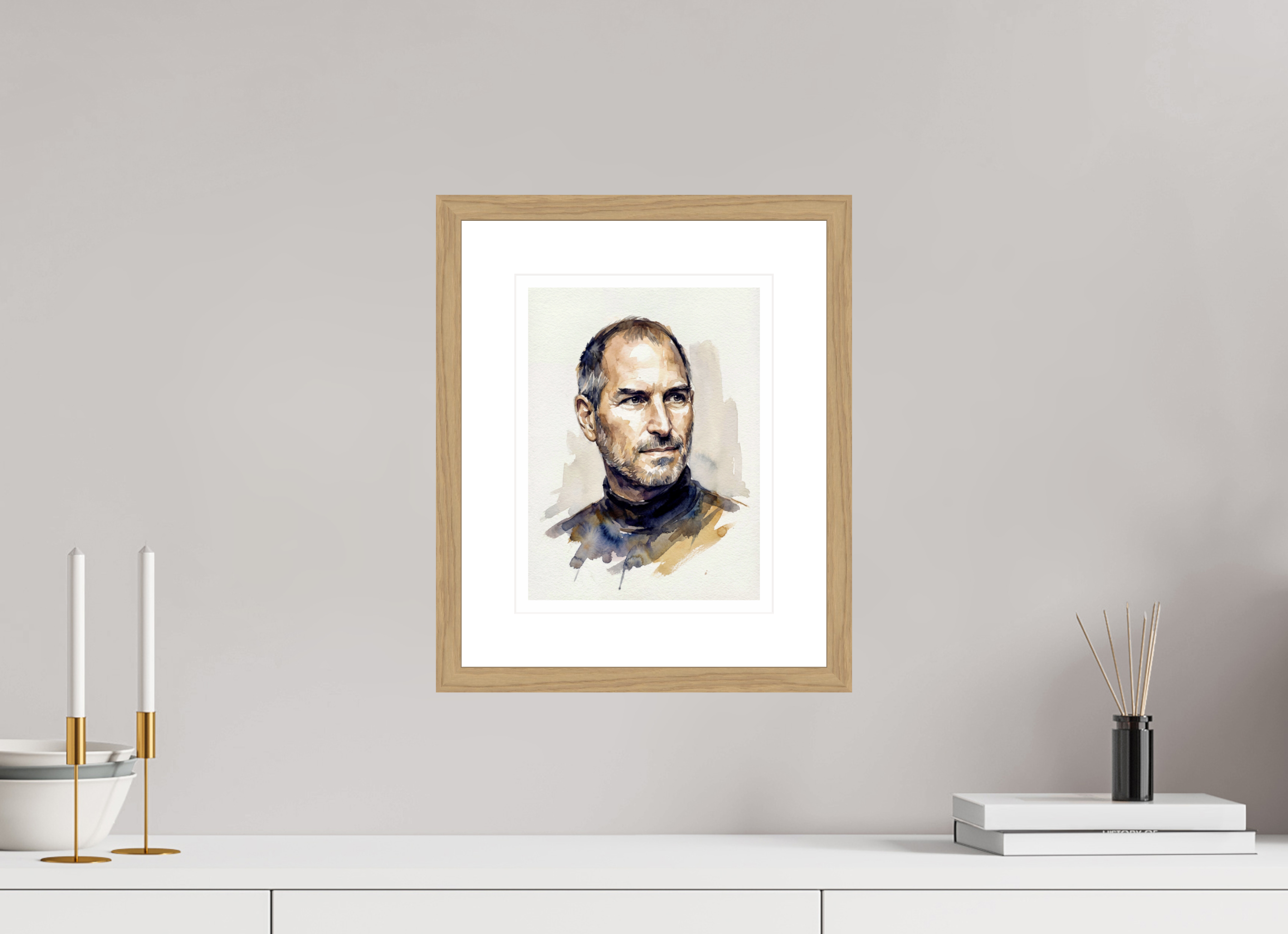 21 x 28 cm, Fine Art - Wood Frame Steve Jobs Watercolor Portrait – Framed "Innovator of the Digital Age" Art Print