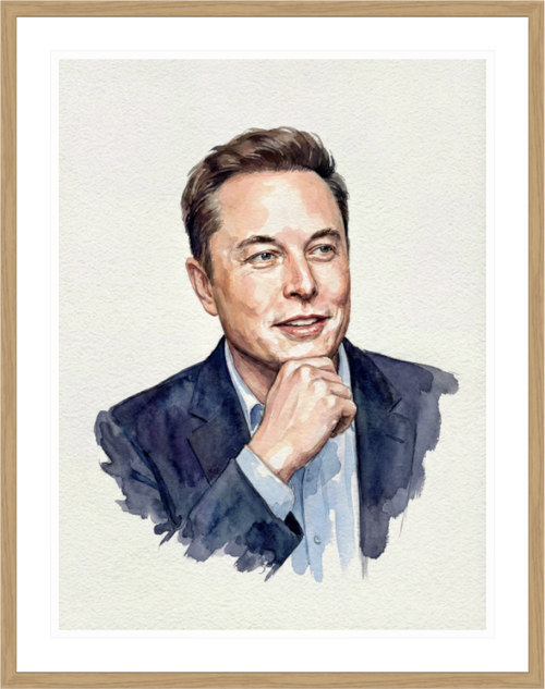 Main image Elon Musk Watercolor Portrait – Framed Fine Art Print