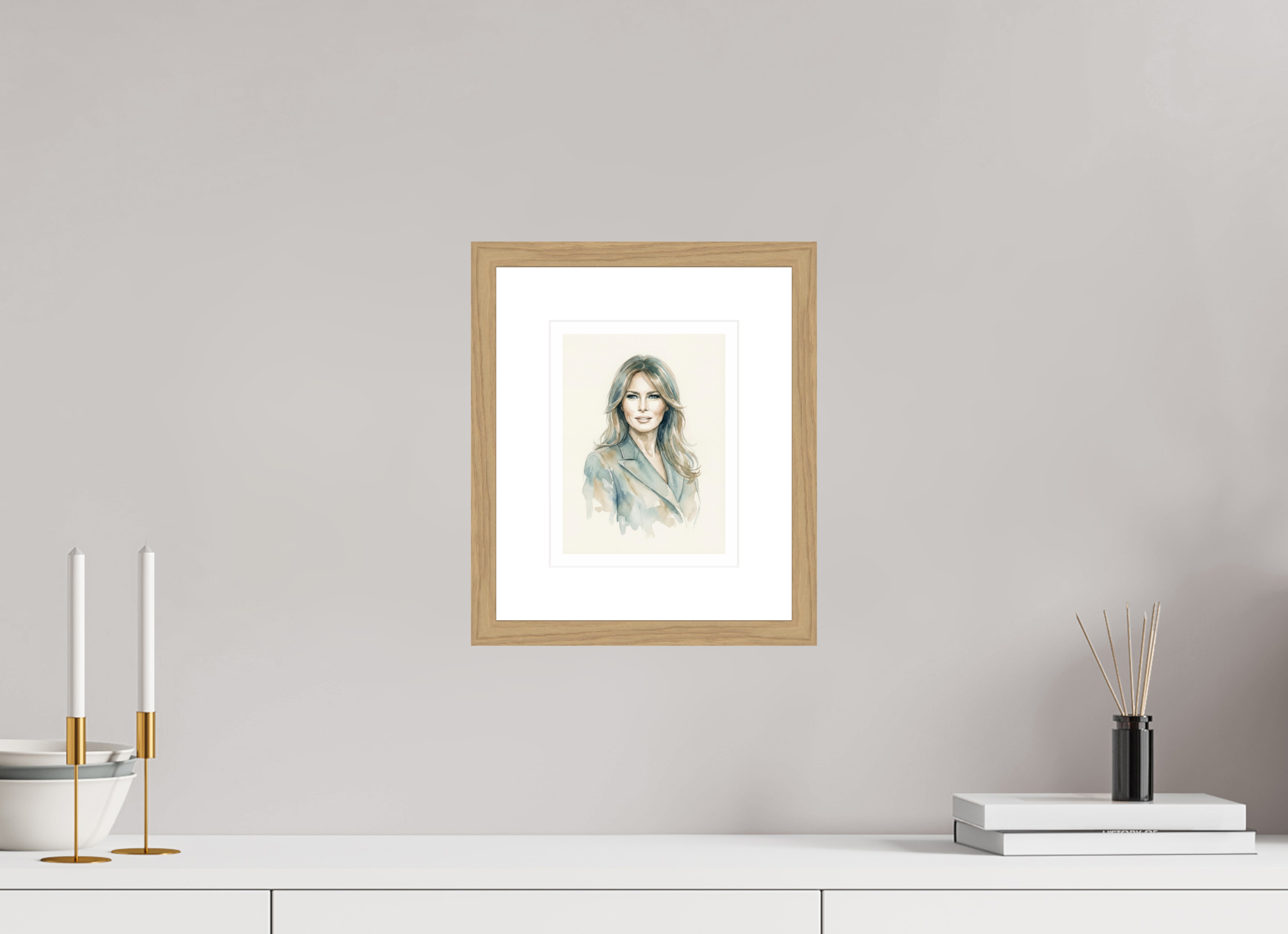 15 x 20 cm, Fine Art - Wood Frame Melania Trump Watercolor Portrait – Framed Elegant "Be Best" Art Print