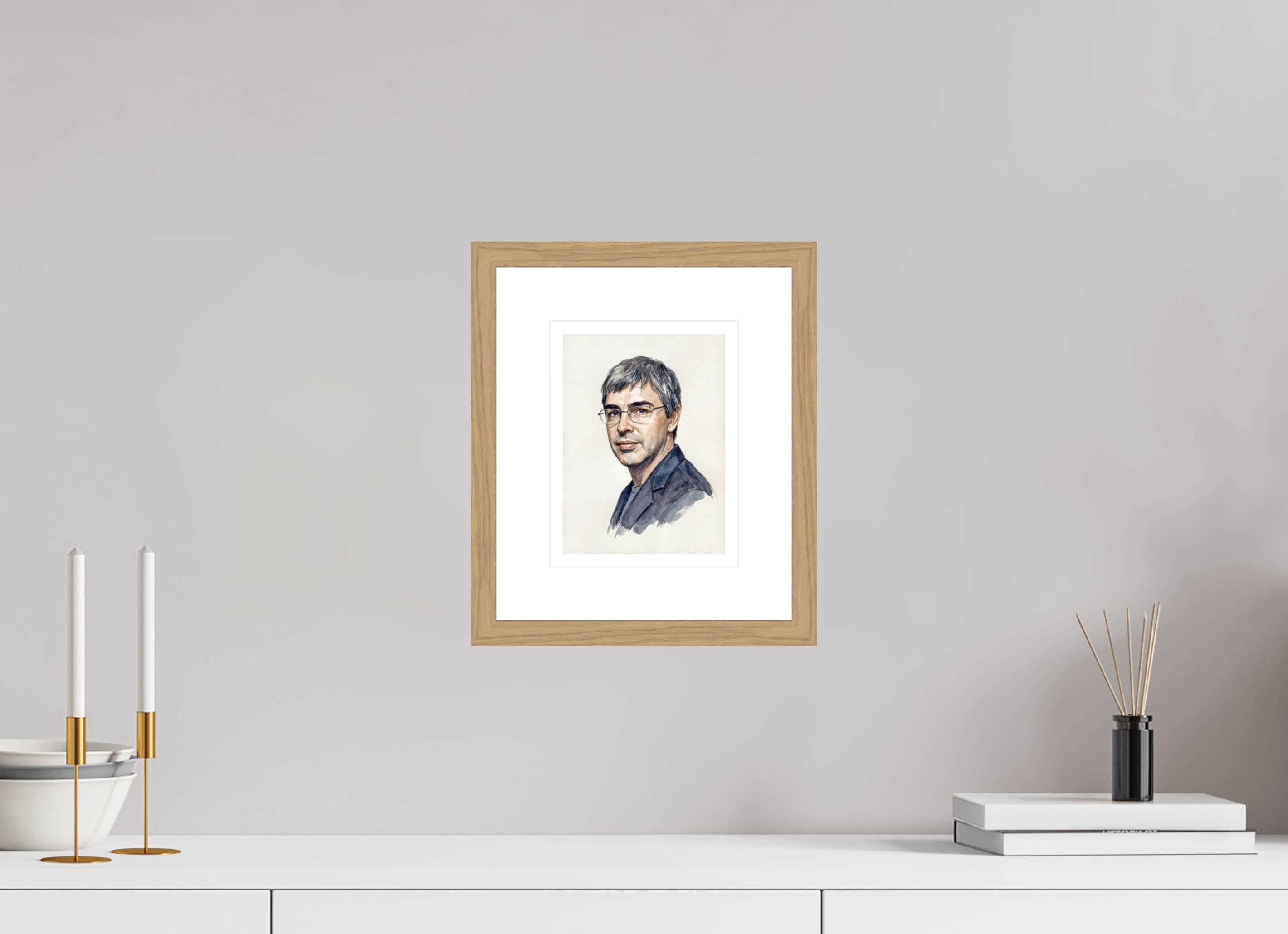 15 x 20 cm, Fine Art - Wood Frame Larry Page Watercolor Portrait – Framed "Architect of the Internet" Art Print