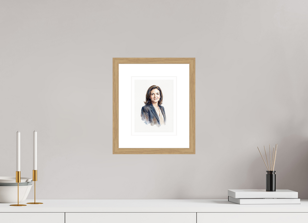 15 x 20 cm, Fine Art - Wood Frame Sheryl Sandberg Watercolor Portrait – Framed "Lean In" Visionary Art Print