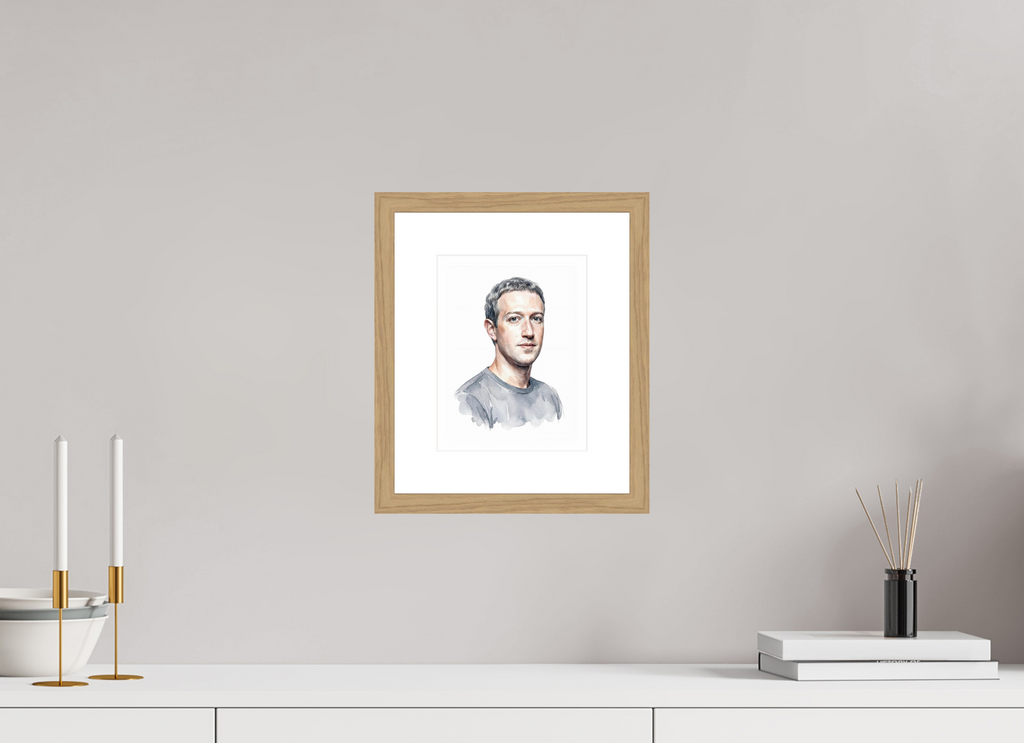 15 x 20 cm, Fine Art - Wood Frame Mark Zuckerberg Watercolor Portrait – Framed "Social Architect" Art Print