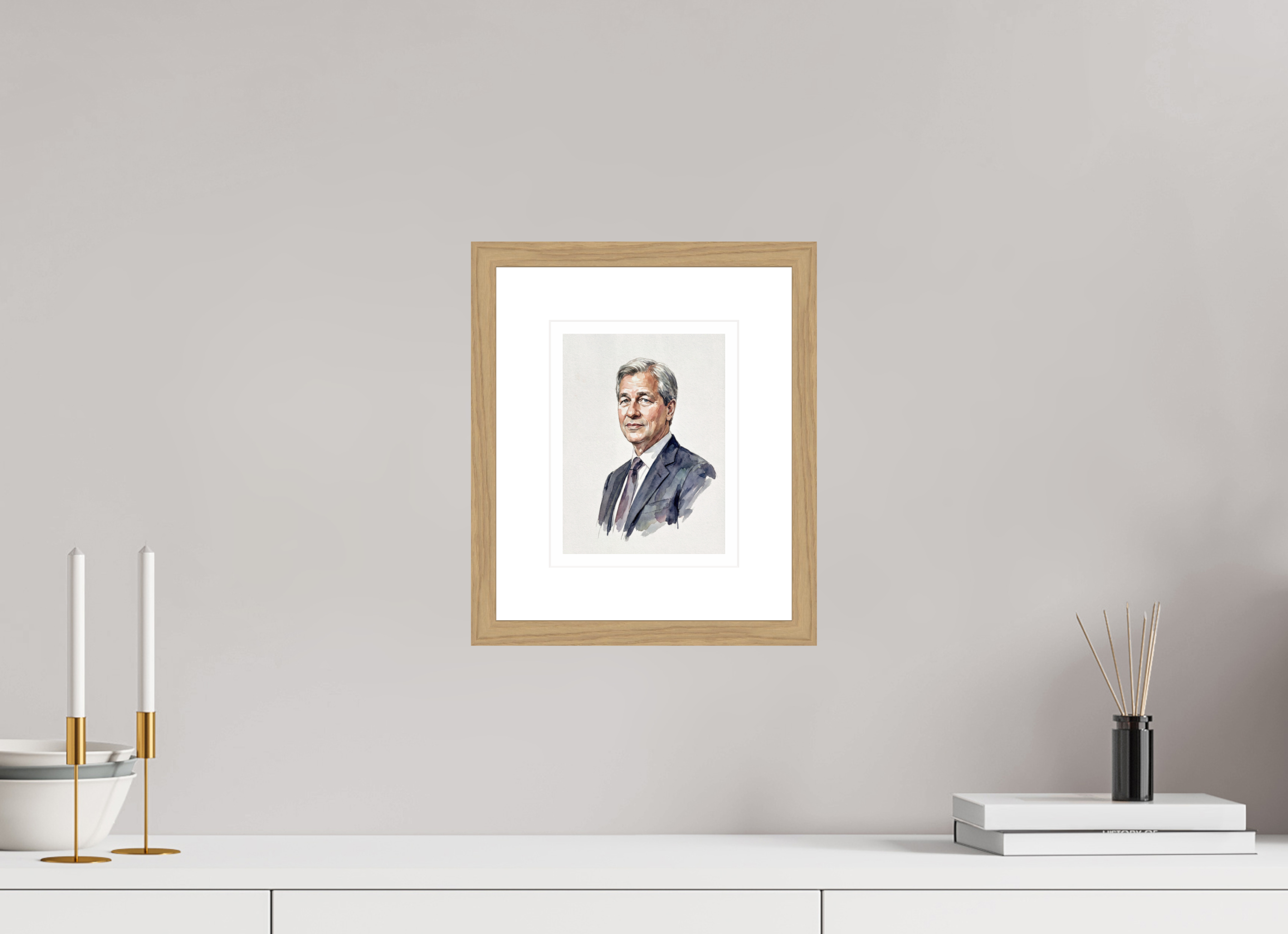 15 x 20 cm, Fine Art - Wood Frame Jamie Dimon Watercolor Portrait – Framed "King of Wall Street" Art Print