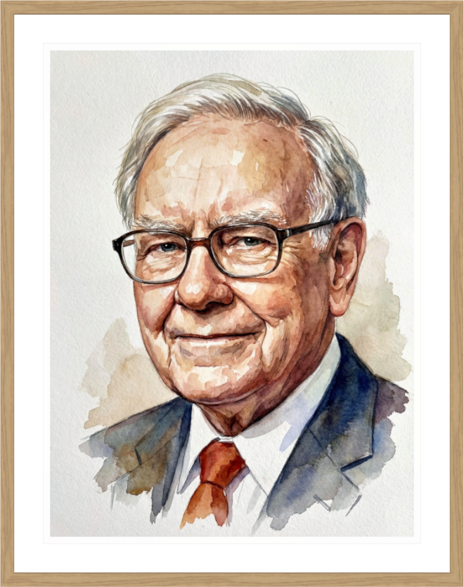 Main image Warren Buffett Watercolor Portrait – Framed "Oracle of Omaha" Art Print