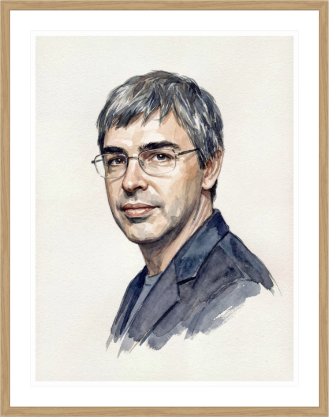 Main image Larry Page Watercolor Portrait – Framed "Architect of the Internet" Art Print