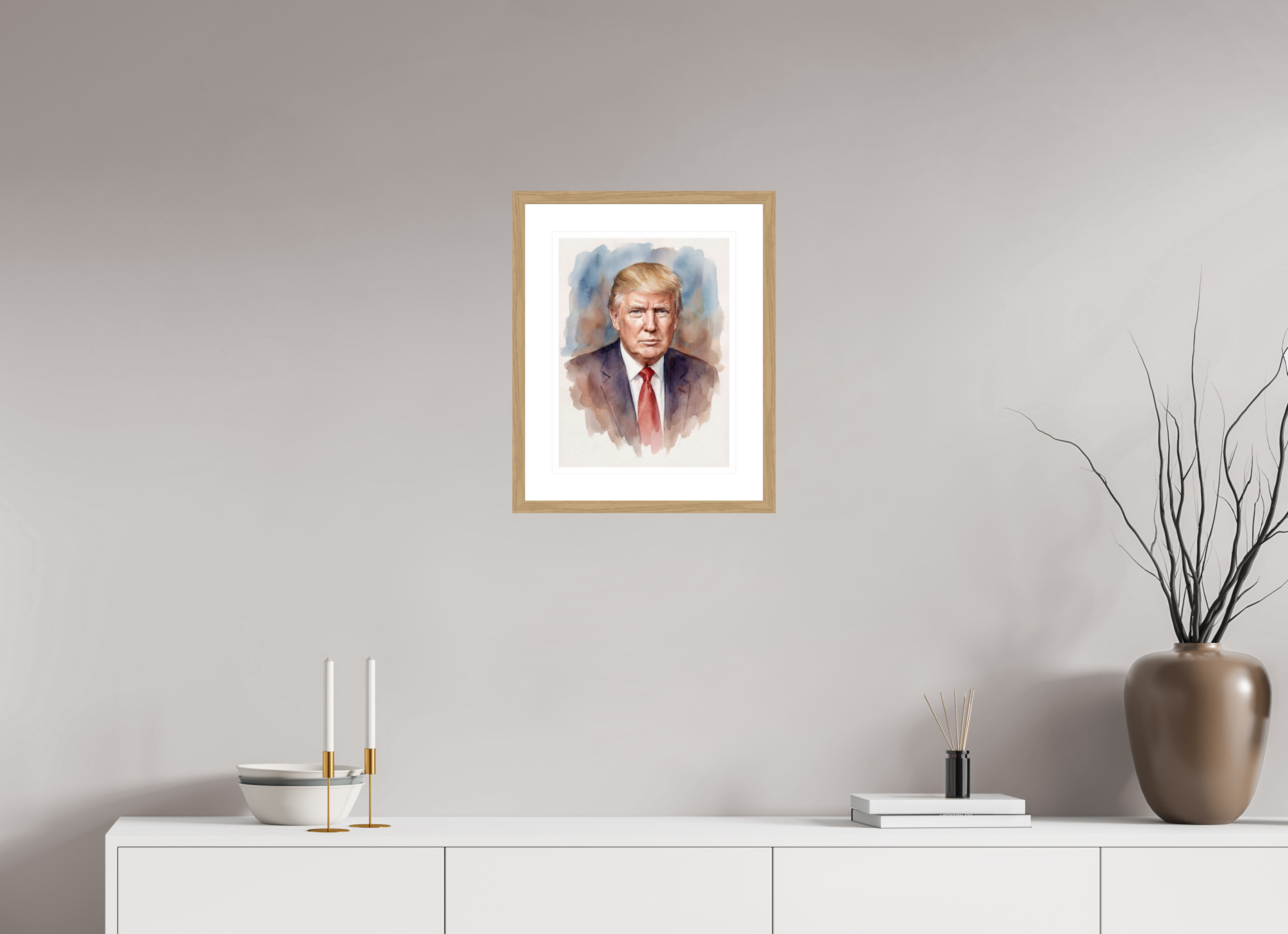 30 x 40 cm, Fine Art - Wood Frame Donald Trump Watercolor Portrait – Framed "Modern Leader" Art Print