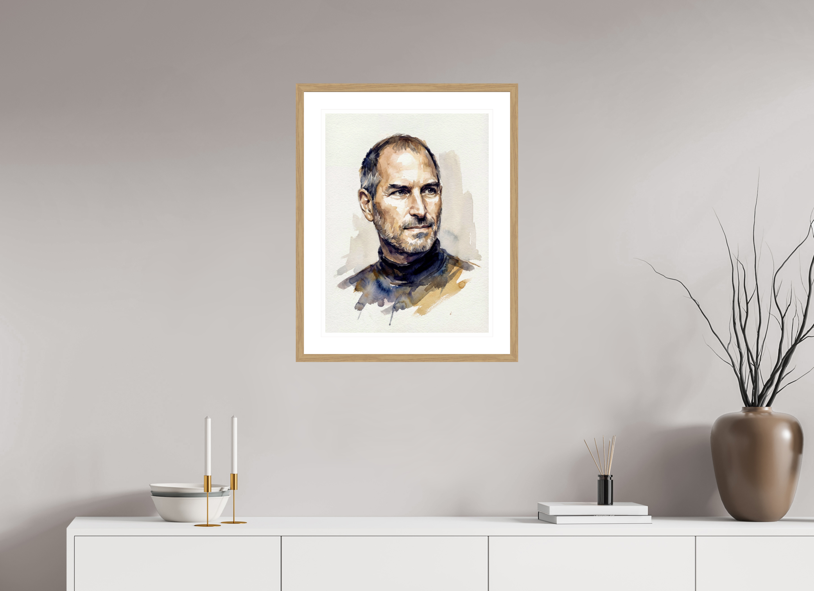 45 x 60 cm, Fine Art - Wood Frame Steve Jobs Watercolor Portrait – Framed "Innovator of the Digital Age" Art Print