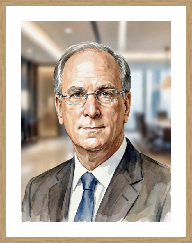 Main image Larry Fink Watercolor Portrait – Framed "King of Wall Street" Art Print