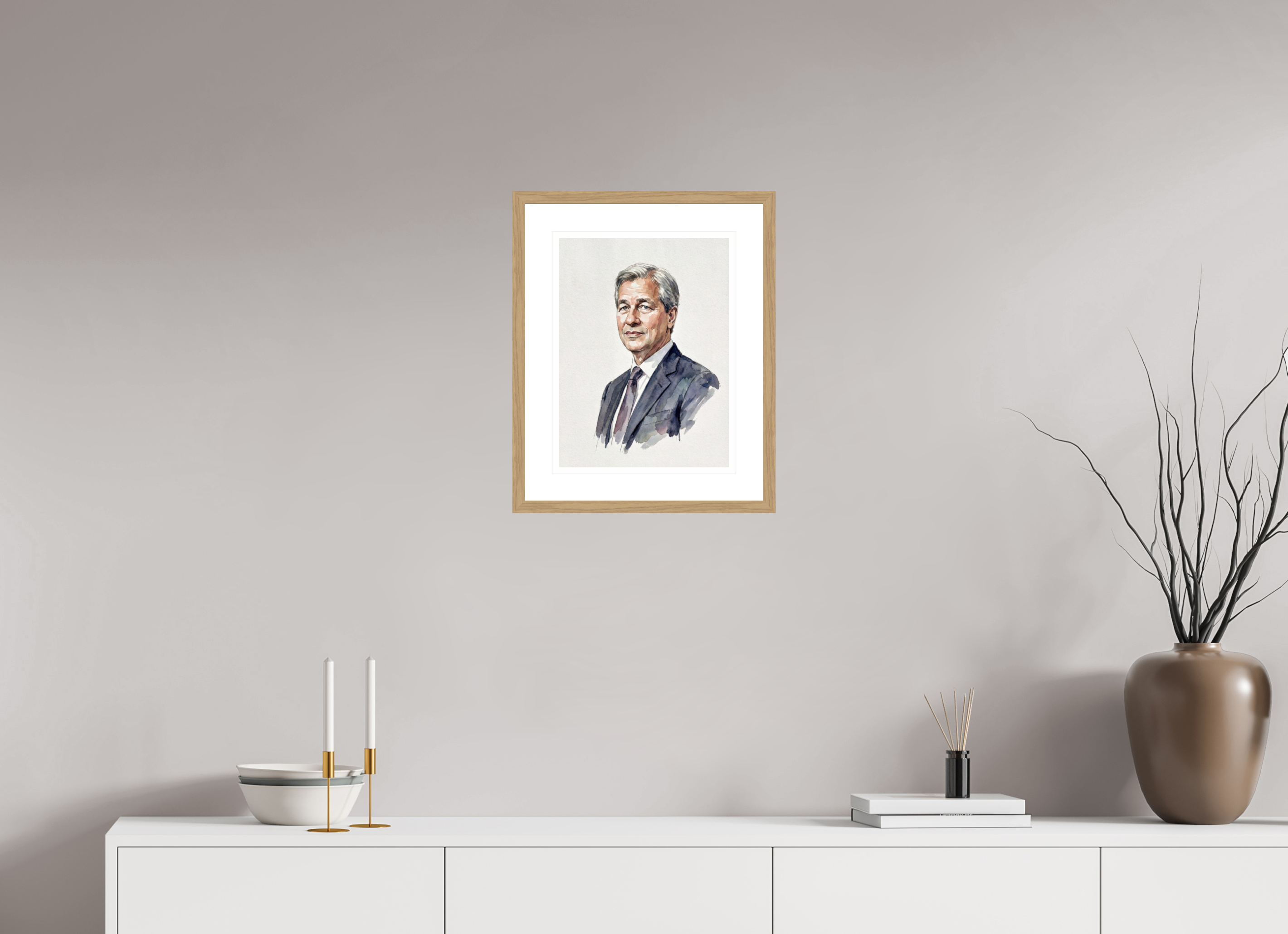 30 x 40 cm, Fine Art - Wood Frame Jamie Dimon Watercolor Portrait – Framed "King of Wall Street" Art Print