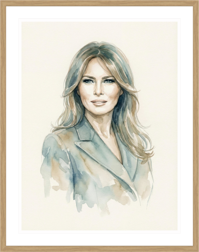Main image Melania Trump Watercolor Portrait – Framed Elegant "Be Best" Art Print